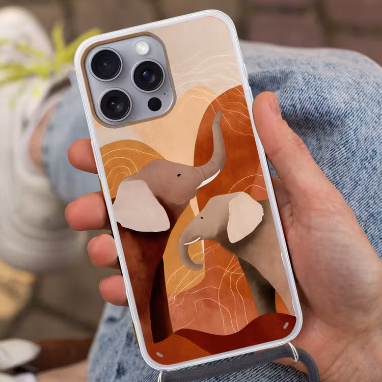 Olifanten - Oranje - Abstract Hoesje iPhone 16 Pro Max met koord klein -sfeer3