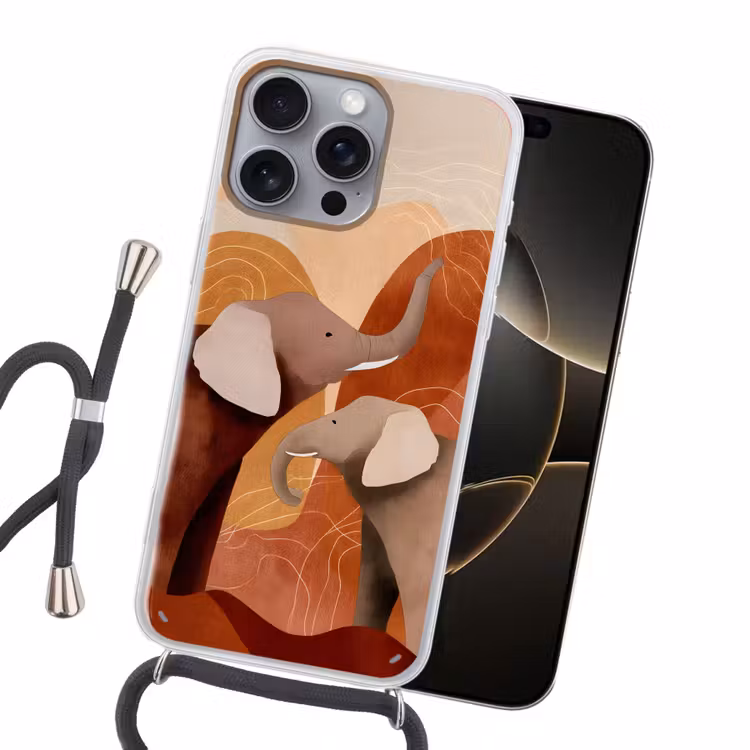 Olifanten - Oranje - Abstract Hoesje iPhone 16 Pro Max met koord klein -sfeer1