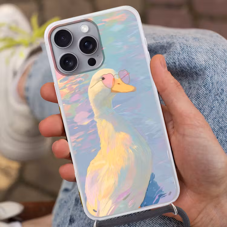 Eend - Zonnebril - Water Hoesje iPhone 16 Pro Max met koord klein -sfeer3