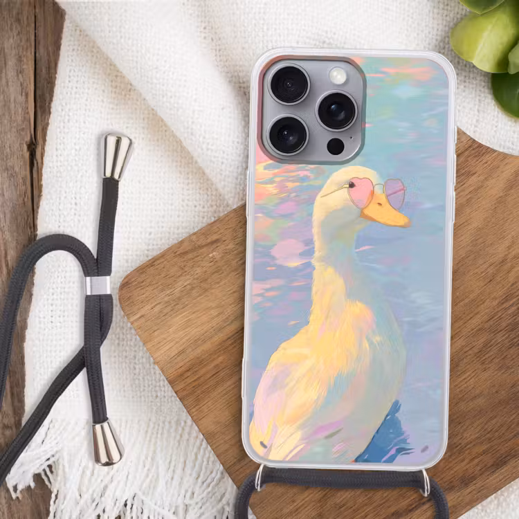 Eend - Zonnebril - Water Hoesje iPhone 16 Pro Max met koord klein -sfeer4