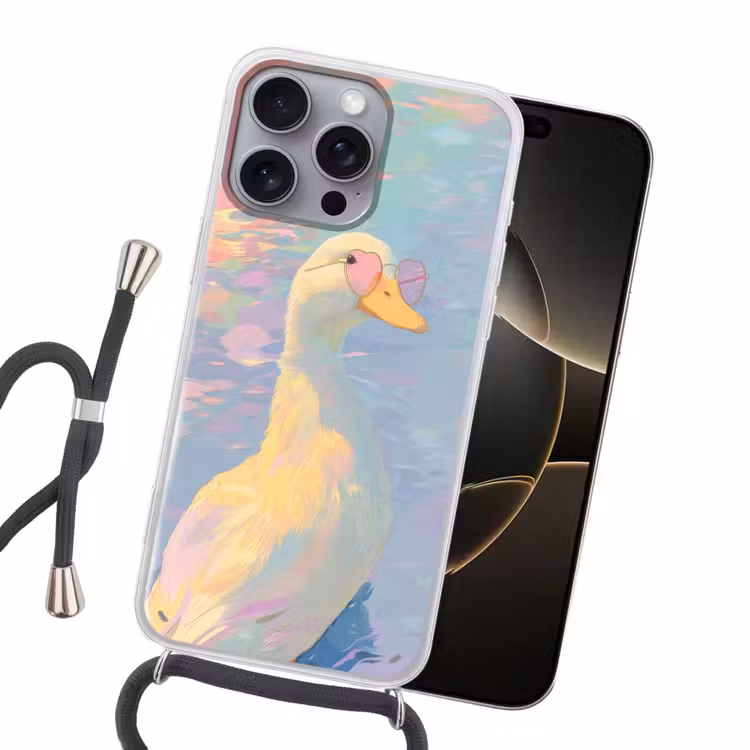 Eend - Zonnebril - Water Hoesje iPhone 16 Pro Max met koord klein -sfeer1