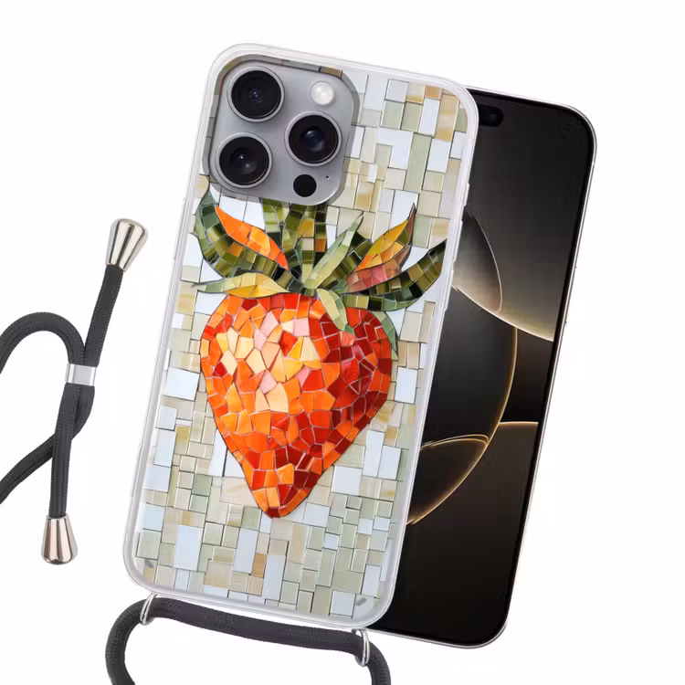 Aardbei - Rood - Mozaïek - Fruit Hoesje iPhone 16 Pro Max met koord klein -sfeer1