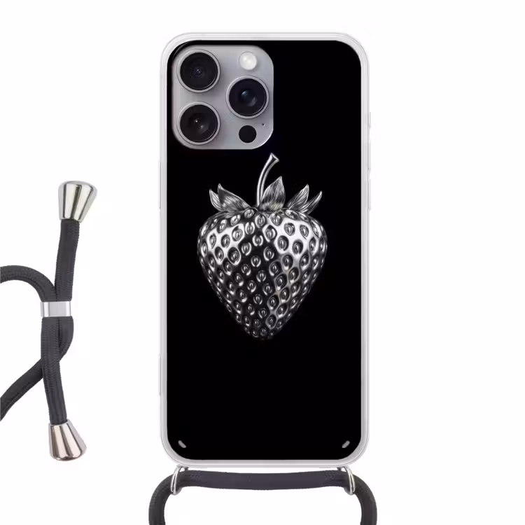 Aardbei - Zaadstructuur - Realistisch Hoesje iPhone 16 Pro Max met koord klein -3d