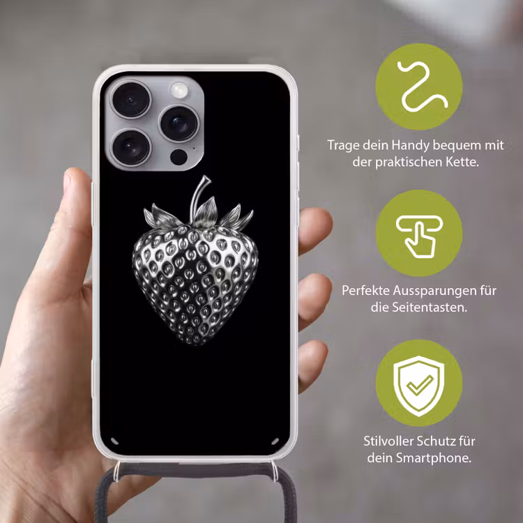 Aardbei - Zaadstructuur - Realistisch Hoesje iPhone 16 Pro Max met koord klein -sfeer2_DE