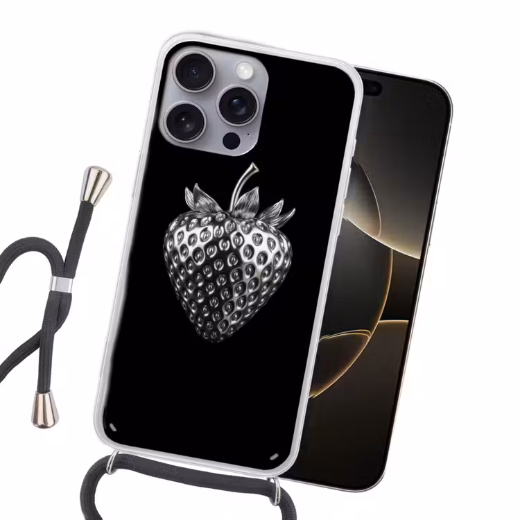 Aardbei - Zaadstructuur - Realistisch Hoesje iPhone 16 Pro Max met koord klein -sfeer1