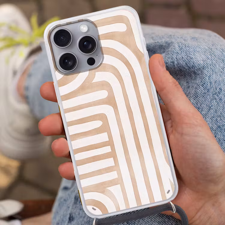 Aardetinten - Labyrintpatroon Hoesje iPhone 16 Pro Max met koord klein -sfeer3