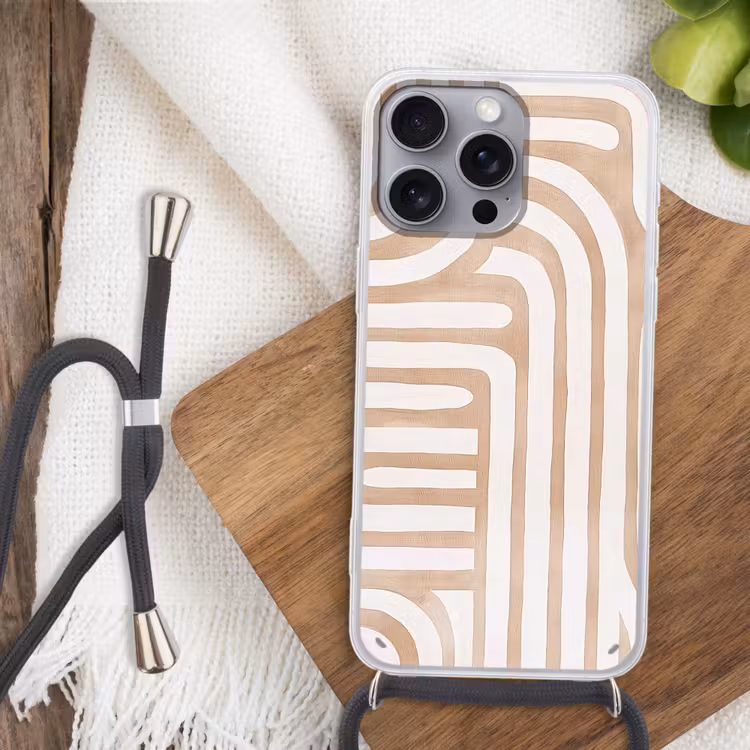 Aardetinten - Labyrintpatroon Hoesje iPhone 16 Pro Max met koord klein -sfeer4