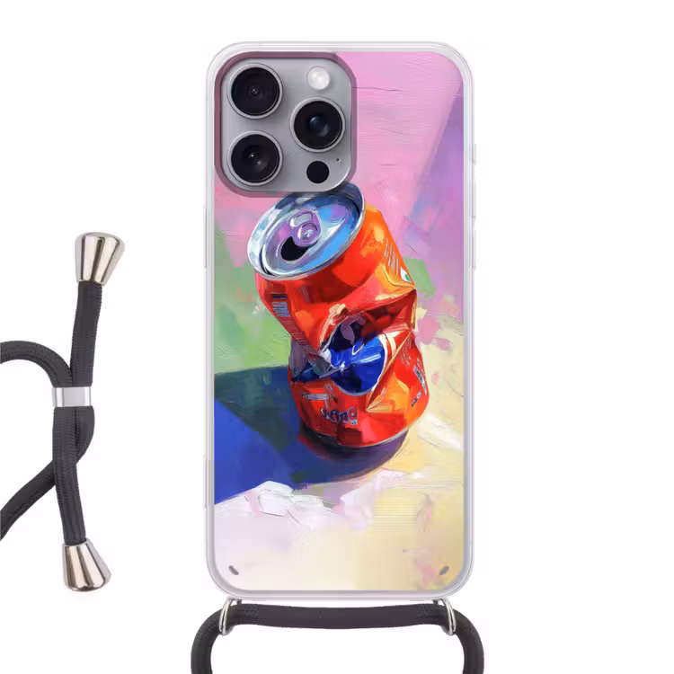 Frisdrank - Blik - Paars Hoesje iPhone 16 Pro Max met koord klein -3d