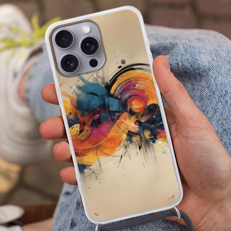 Explosie - Kleurrijk - Vormen - Abstract Hoesje iPhone 16 Pro Max met koord klein -sfeer3