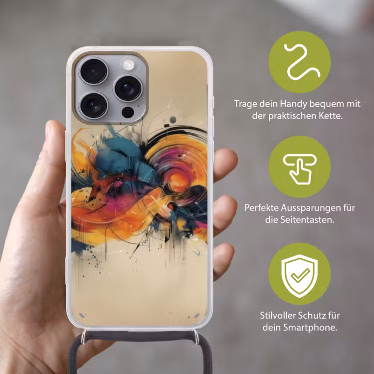 Explosie - Kleurrijk - Vormen - Abstract Hoesje iPhone 16 Pro Max met koord klein -sfeer2_DE