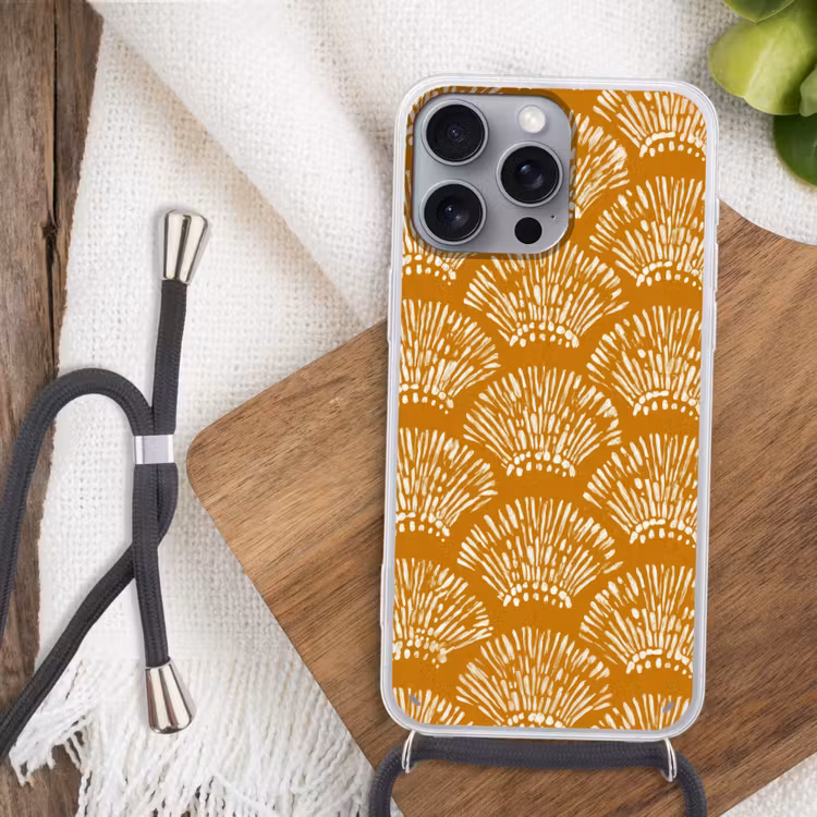 Waaierachtige motieven - Geel - Vintage Hoesje iPhone 16 Pro Max met koord klein -sfeer4