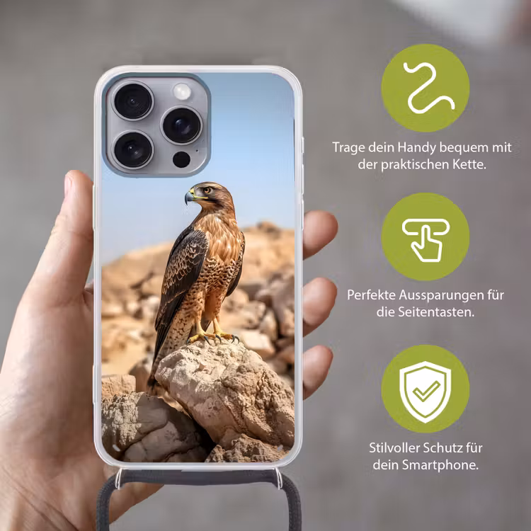 Valk - Vogel - Rots - Macht Hoesje iPhone 16 Pro Max met koord klein -sfeer2_DE