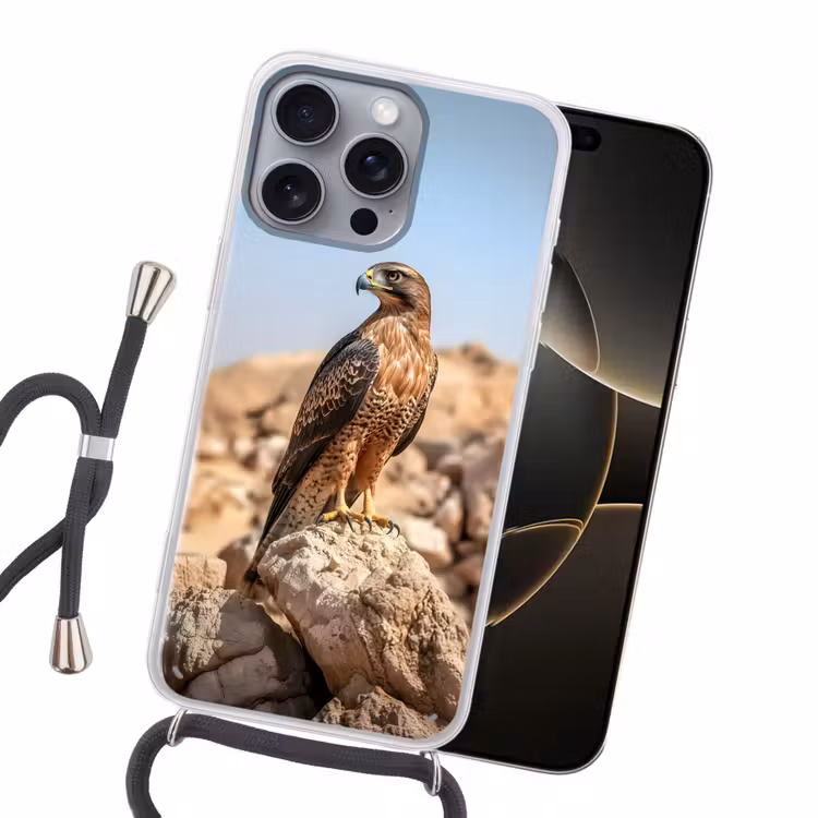 Valk - Vogel - Rots - Macht Hoesje iPhone 16 Pro Max met koord klein -sfeer1