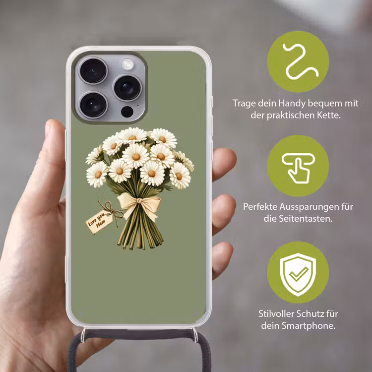 Lint - Boeket - Groen - Quote Hoesje iPhone 16 Pro Max met koord klein -sfeer2_DE