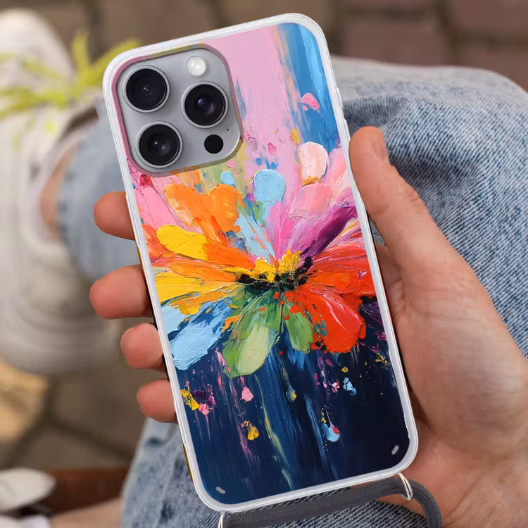 Kleuruitbarsting - Expressieve sfeer - Bloem Hoesje iPhone 16 Pro Max met koord klein -sfeer3