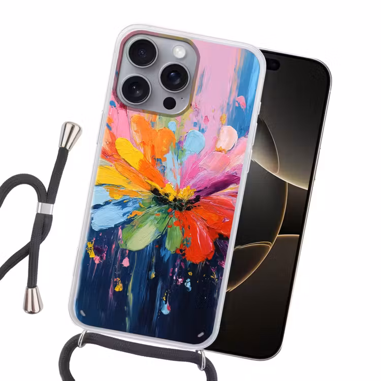 Kleuruitbarsting - Expressieve sfeer - Bloem Hoesje iPhone 16 Pro Max met koord klein -sfeer1