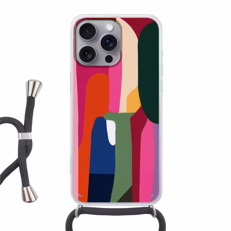 Kleurvakken - Recht - Rond - Abstract Hoesje iPhone 16 Pro Max met koord klein -3d