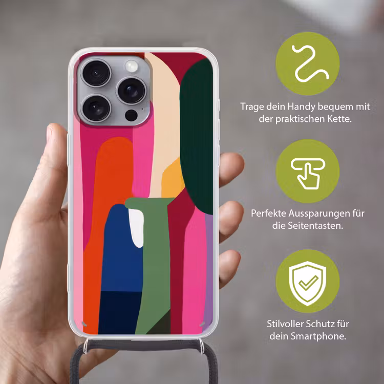 Kleurvakken - Recht - Rond - Abstract Hoesje iPhone 16 Pro Max met koord klein -sfeer2_DE
