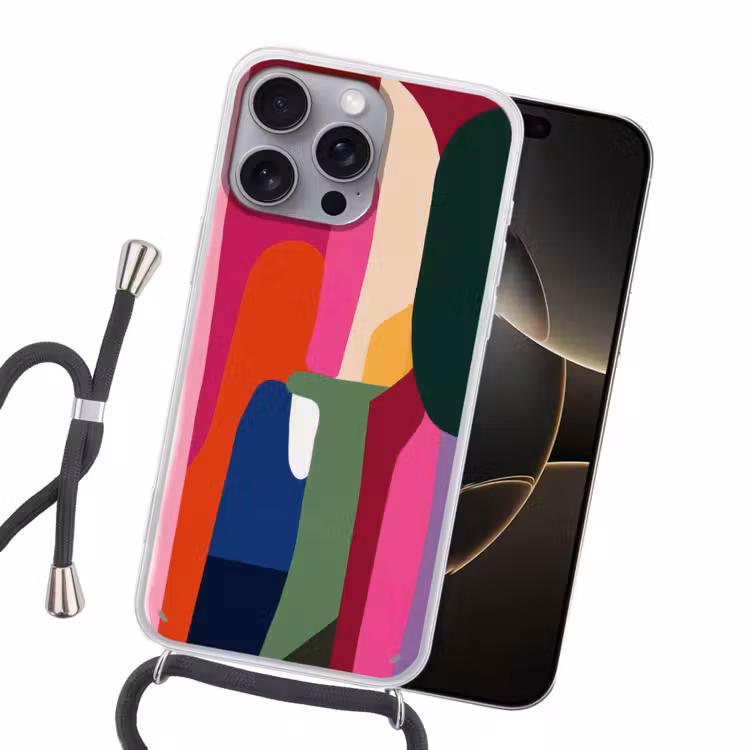 Kleurvakken - Recht - Rond - Abstract Hoesje iPhone 16 Pro Max met koord klein -sfeer1
