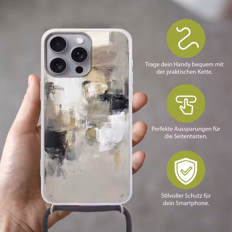 Kleurenpalet - Penseelstreken - Beige - Nevelig Hoesje iPhone 16 Pro Max met koord klein -sfeer2_DE