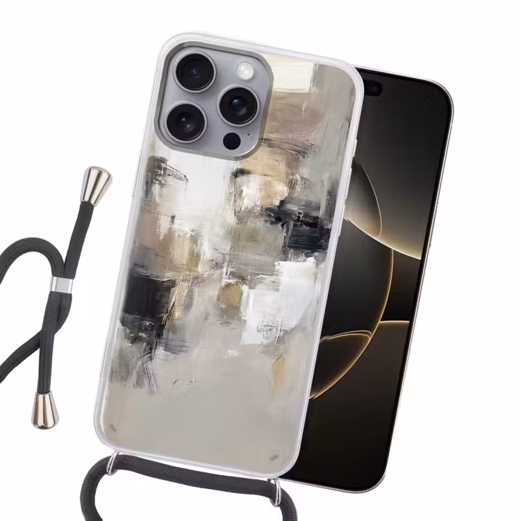 Kleurenpalet - Penseelstreken - Beige - Nevelig Hoesje iPhone 16 Pro Max met koord klein -sfeer1
