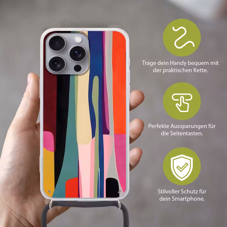 Kleurbanen - Verticaal - Kleurrijk Hoesje iPhone 16 Pro Max met koord klein -sfeer2_DE