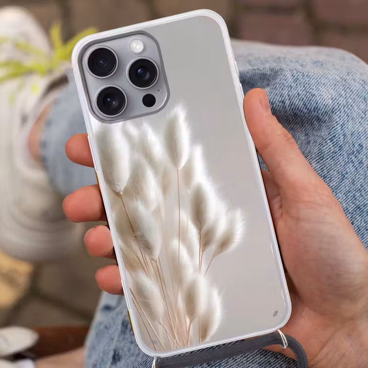 Pluimen - Beige - Minimalistisch Hoesje iPhone 16 Pro Max met koord klein -sfeer3
