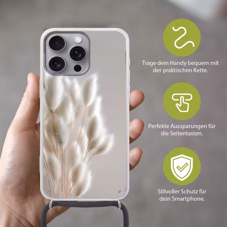 Pluimen - Beige - Minimalistisch Hoesje iPhone 16 Pro Max met koord klein -sfeer2_DE