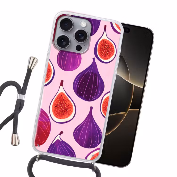 Vijgen - Roze - Paars Hoesje iPhone 16 Pro Max met koord klein -sfeer1
