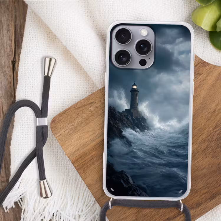 Rotsen - Vuurtoren - Golven - Klliffen Hoesje iPhone 16 Pro Max met koord klein -sfeer4