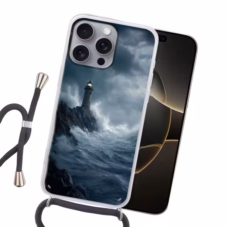 Rotsen - Vuurtoren - Golven - Klliffen Hoesje iPhone 16 Pro Max met koord klein -sfeer1