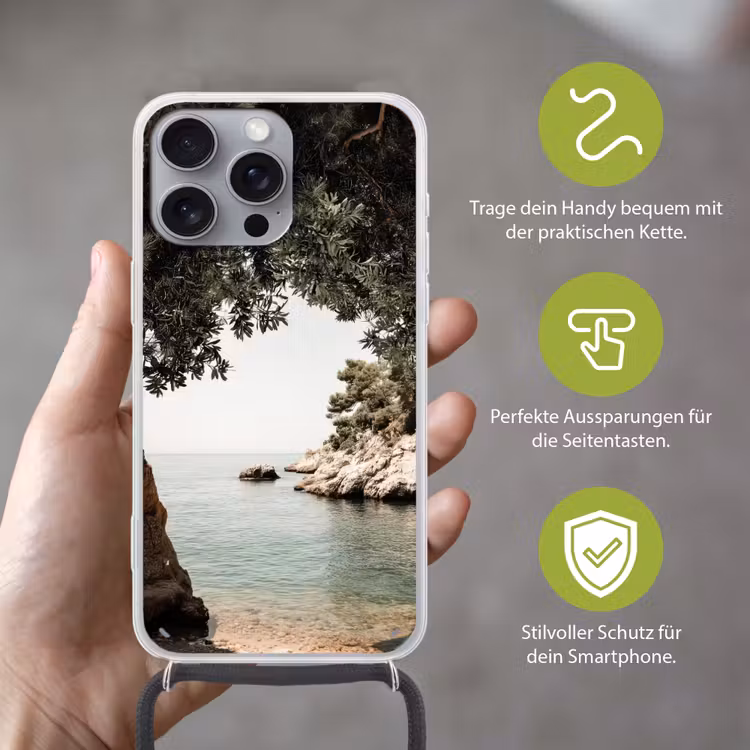 Rotsen - Zee - Boom - Groen Hoesje iPhone 16 Pro Max met koord klein -sfeer2_DE