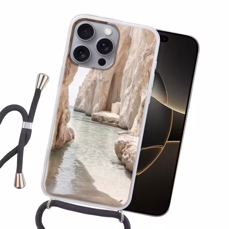Rotsen - Zee - Zand - Kloof Hoesje iPhone 16 Pro Max met koord klein -sfeer1