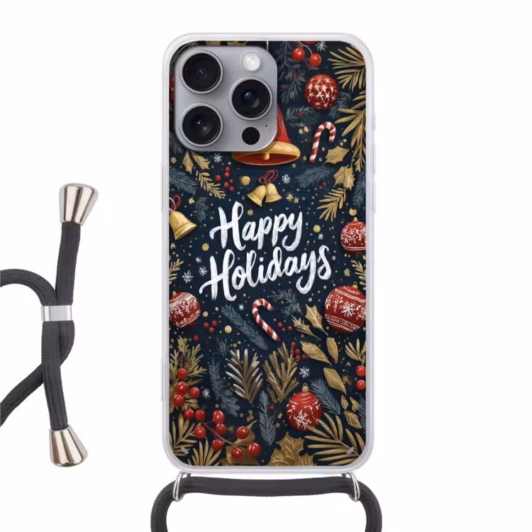 Feestelijk - Kerstgroet - Kleurrijk Hoesje iPhone 16 Pro Max met koord klein -3d
