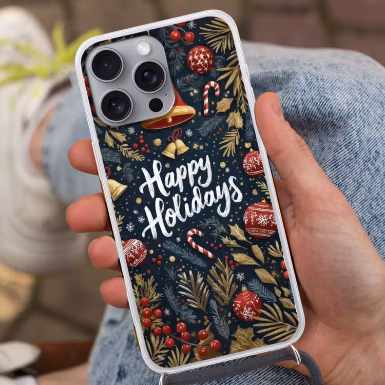 Feestelijk - Kerstgroet - Kleurrijk Hoesje iPhone 16 Pro Max met koord klein -sfeer3