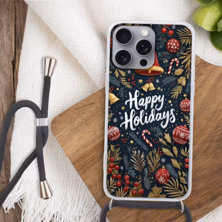 Feestelijk - Kerstgroet - Kleurrijk Hoesje iPhone 16 Pro Max met koord klein -sfeer4