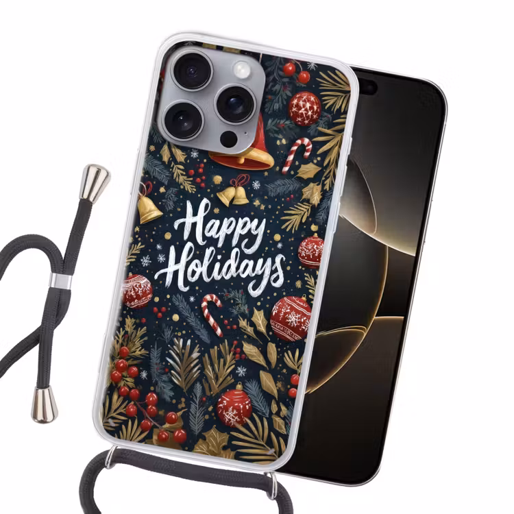 Feestelijk - Kerstgroet - Kleurrijk Hoesje iPhone 16 Pro Max met koord klein -sfeer1