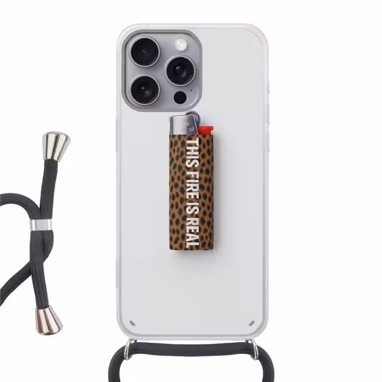 Aansteker - Quote - Panterprint Hoesje iPhone 16 Pro Max met koord klein -3d