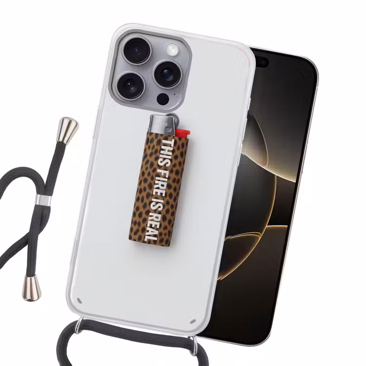 Aansteker - Quote - Panterprint Hoesje iPhone 16 Pro Max met koord klein -sfeer1