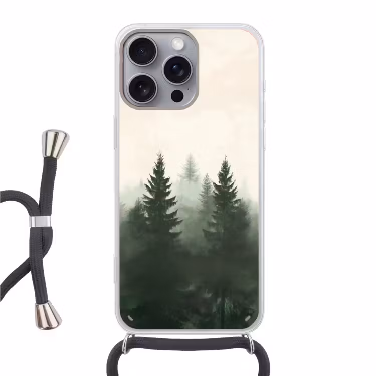 Sparren - Bomen - Groen - Beige Hoesje iPhone 16 Pro Max met koord klein -3d