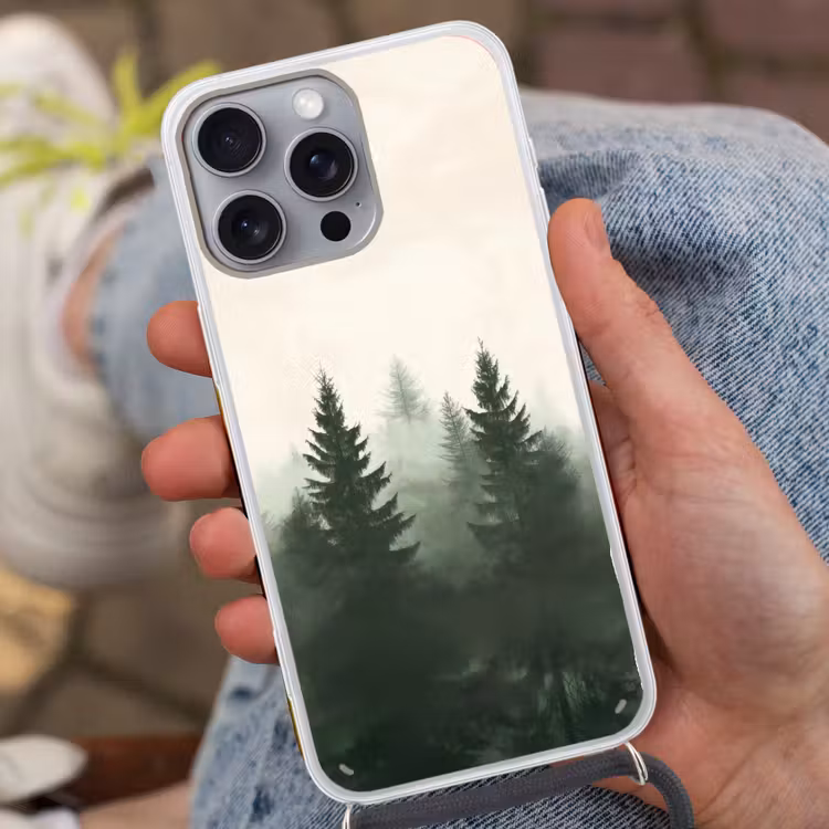 Sparren - Bomen - Groen - Beige Hoesje iPhone 16 Pro Max met koord klein -sfeer3