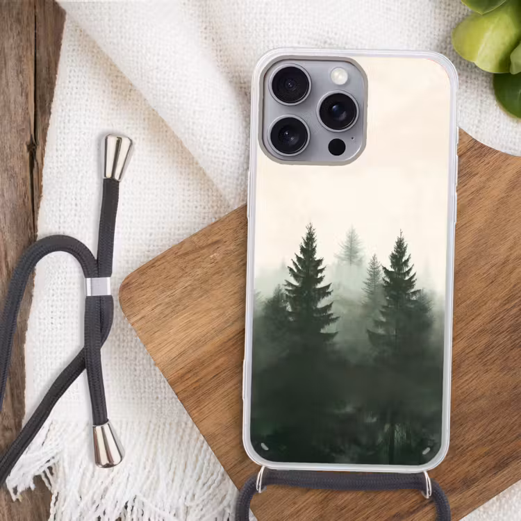 Sparren - Bomen - Groen - Beige Hoesje iPhone 16 Pro Max met koord klein -sfeer4