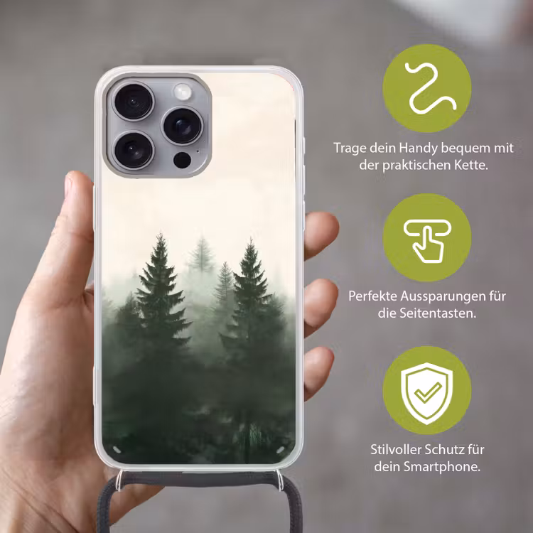 Sparren - Bomen - Groen - Beige Hoesje iPhone 16 Pro Max met koord klein -sfeer2_DE