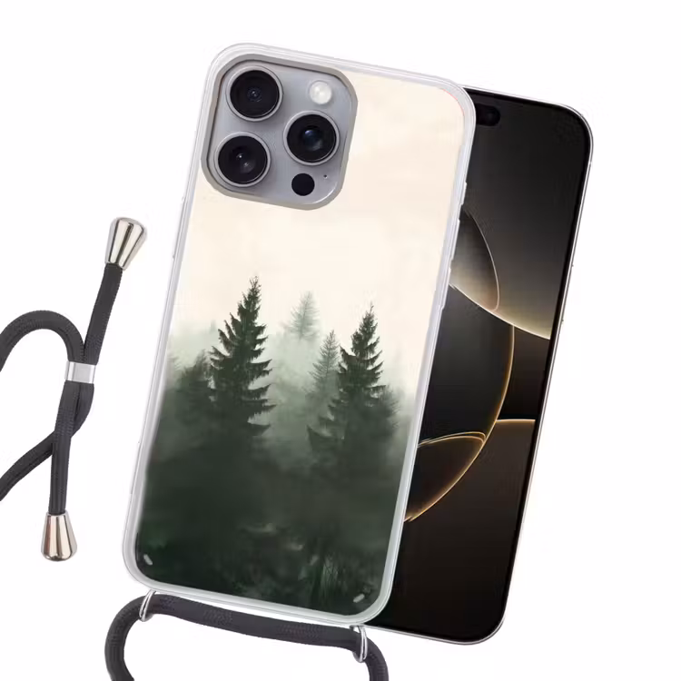 Sparren - Bomen - Groen - Beige Hoesje iPhone 16 Pro Max met koord klein -sfeer1