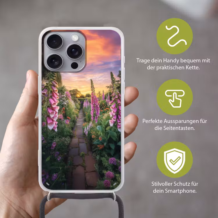 Vingerhoedskruid - Bloemen - Tuin Hoesje iPhone 16 Pro Max met koord klein -sfeer2_DE