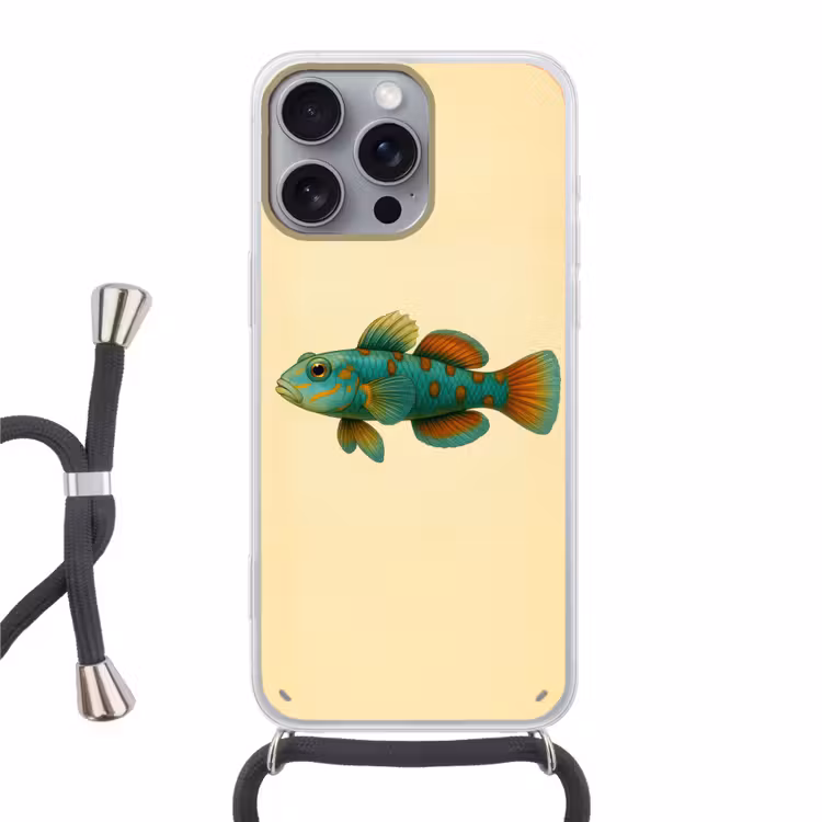 Vis - Blauw - Stippen - Schubben Hoesje iPhone 16 Pro Max met koord klein -3d