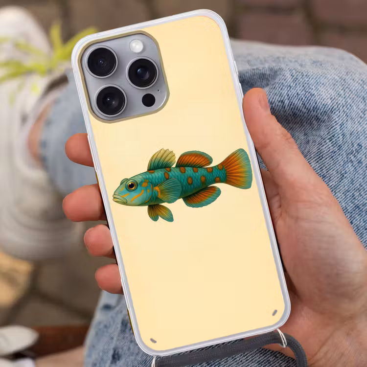 Vis - Blauw - Stippen - Schubben Hoesje iPhone 16 Pro Max met koord klein -sfeer3