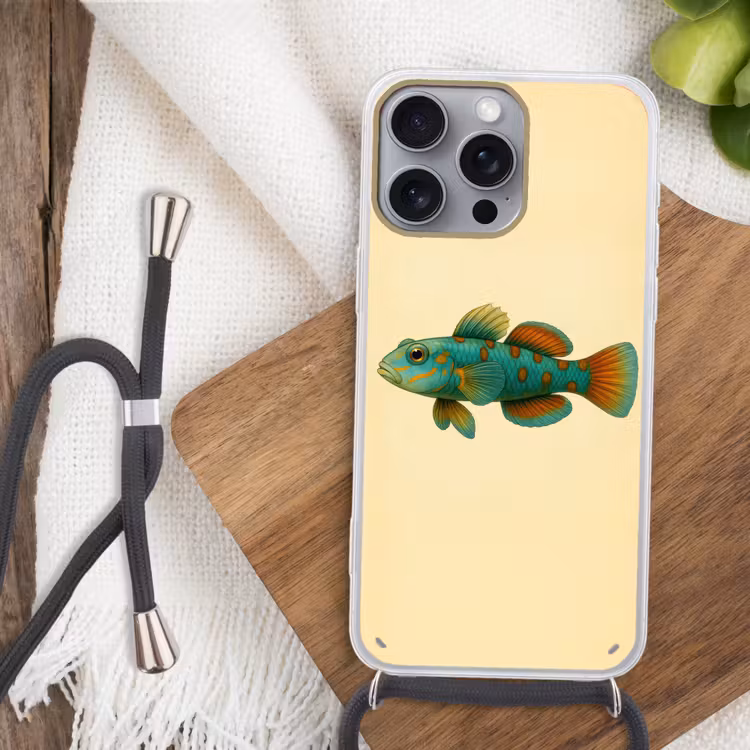 Vis - Blauw - Stippen - Schubben Hoesje iPhone 16 Pro Max met koord klein -sfeer4
