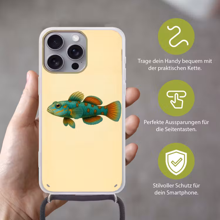 Vis - Blauw - Stippen - Schubben Hoesje iPhone 16 Pro Max met koord klein -sfeer2_DE
