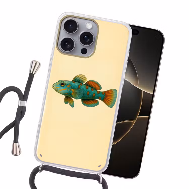 Vis - Blauw - Stippen - Schubben Hoesje iPhone 16 Pro Max met koord klein -sfeer1